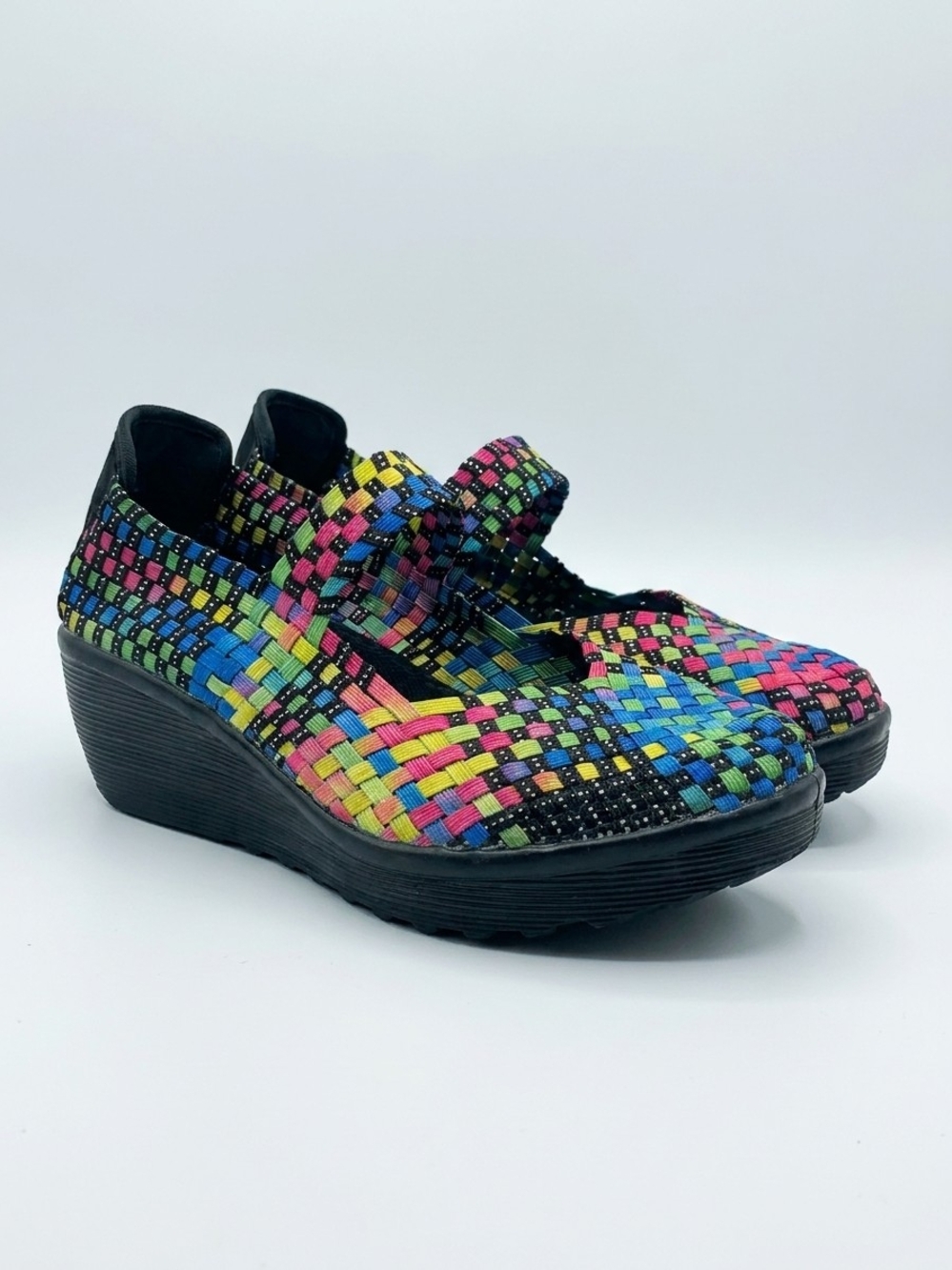 Serene Island Multicolor Woven Mary Jane Wedge Shoes Size 10